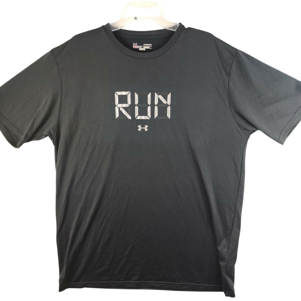 Under Armour Heatgear‎ Mens T Shirt XL Grey RUN Graphic Tee Athletic Fit